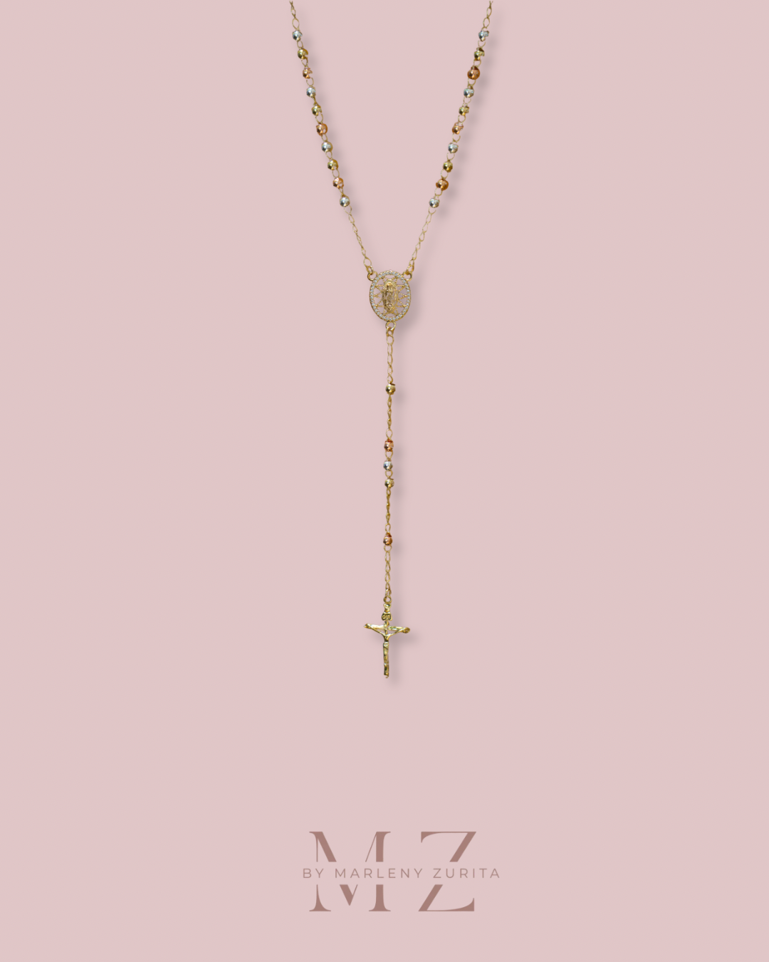 Tri-Color Rosary Necklace