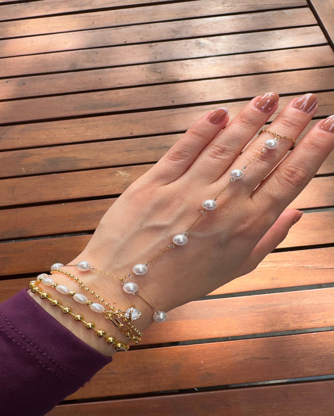 Gold Pearl Hand Chain