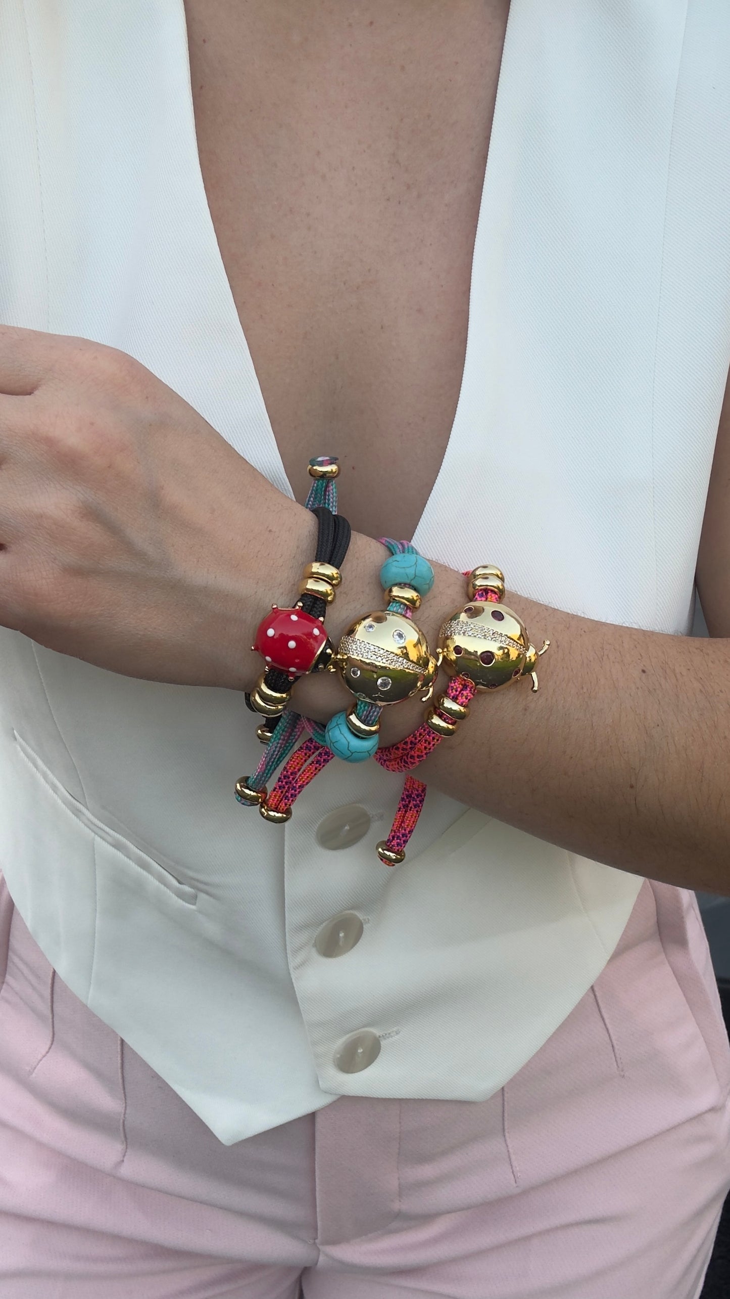 Lady Bug Gold Cord Bracelet