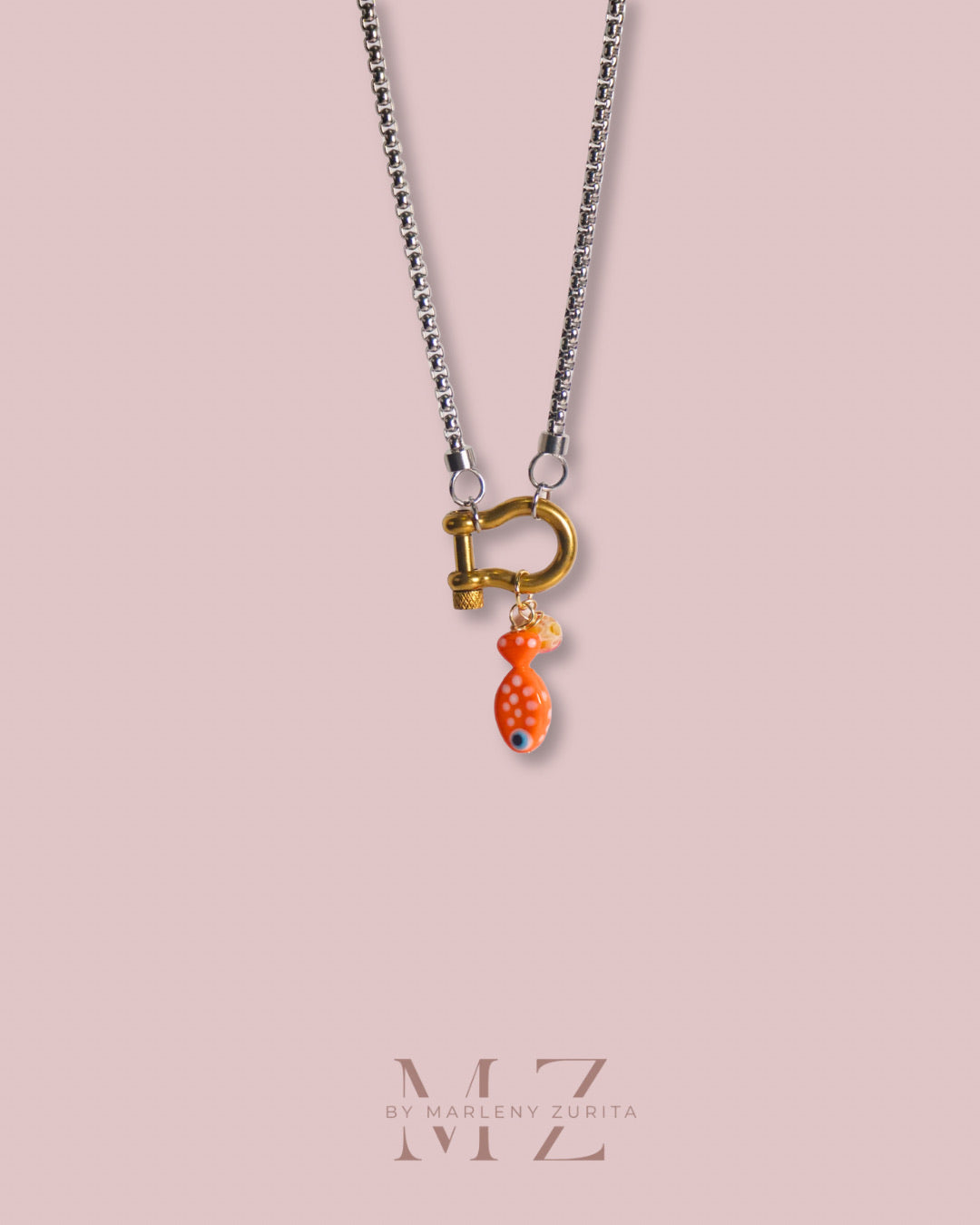 Orange Fish Charm Necklace