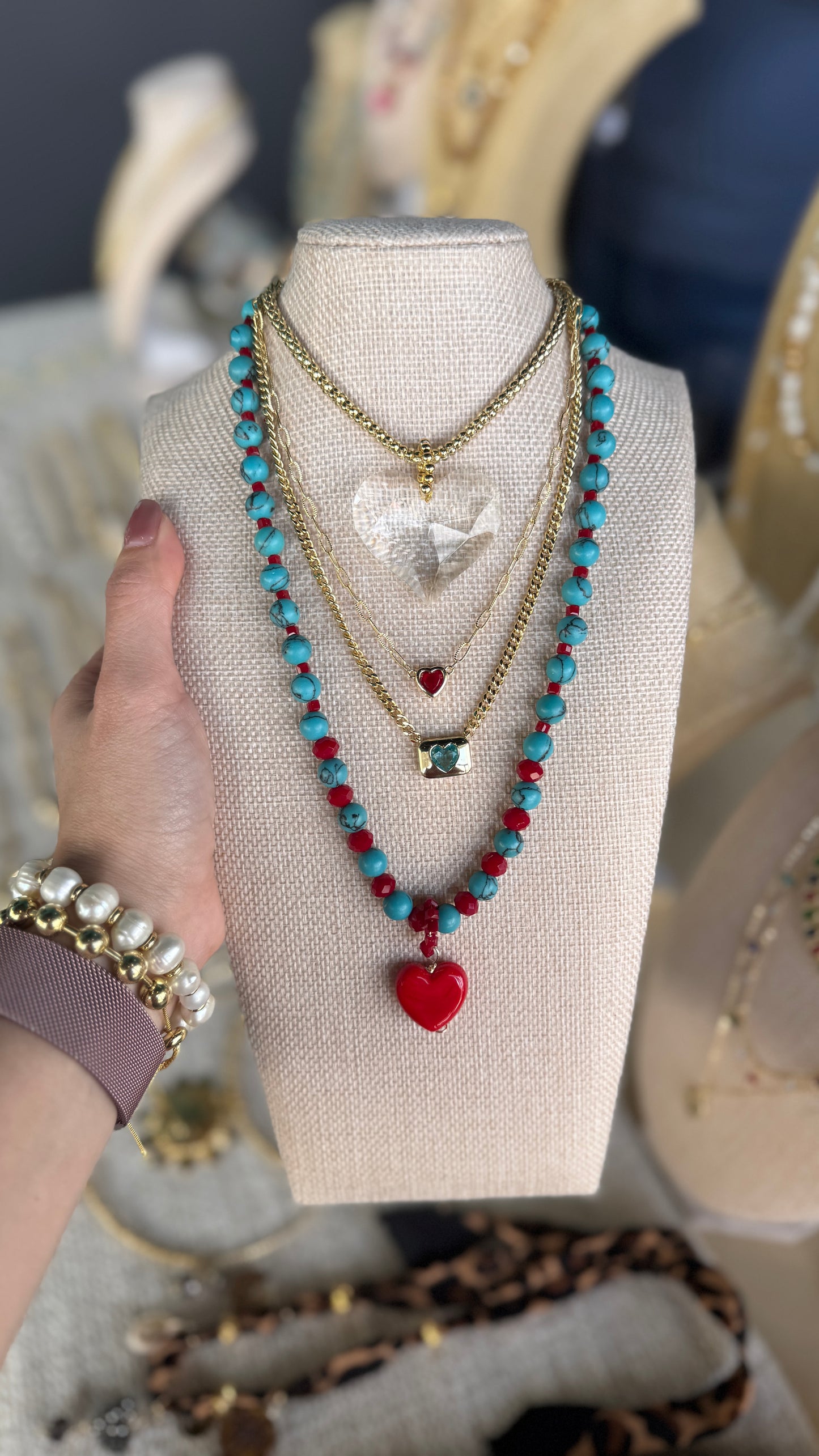 Crystal Turquoise Heart Necklace