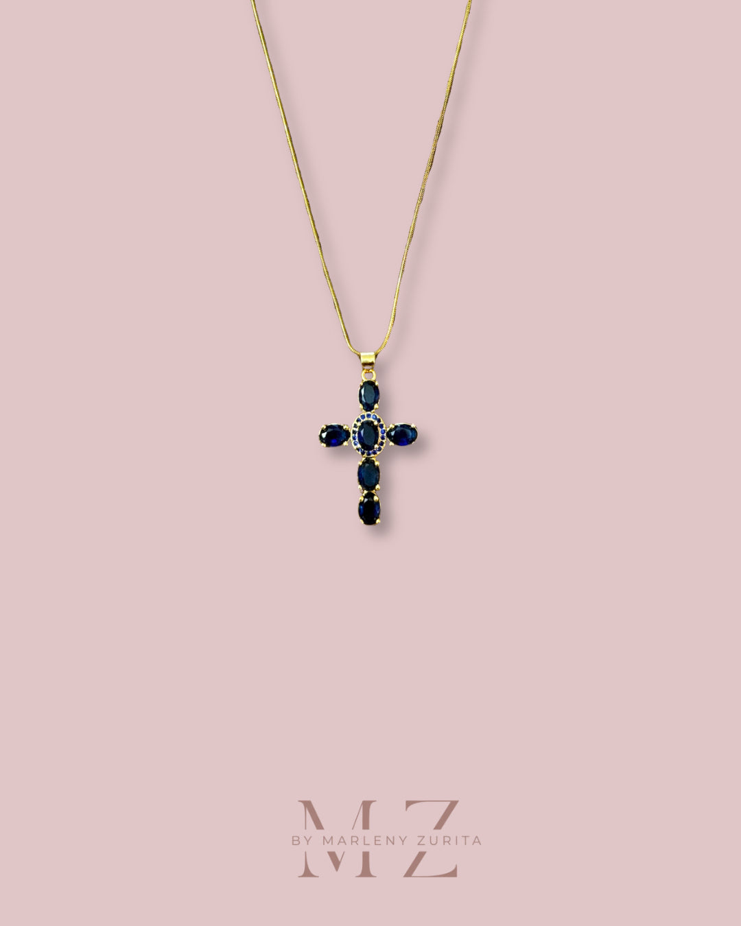 Cross Blue Crystal Necklace