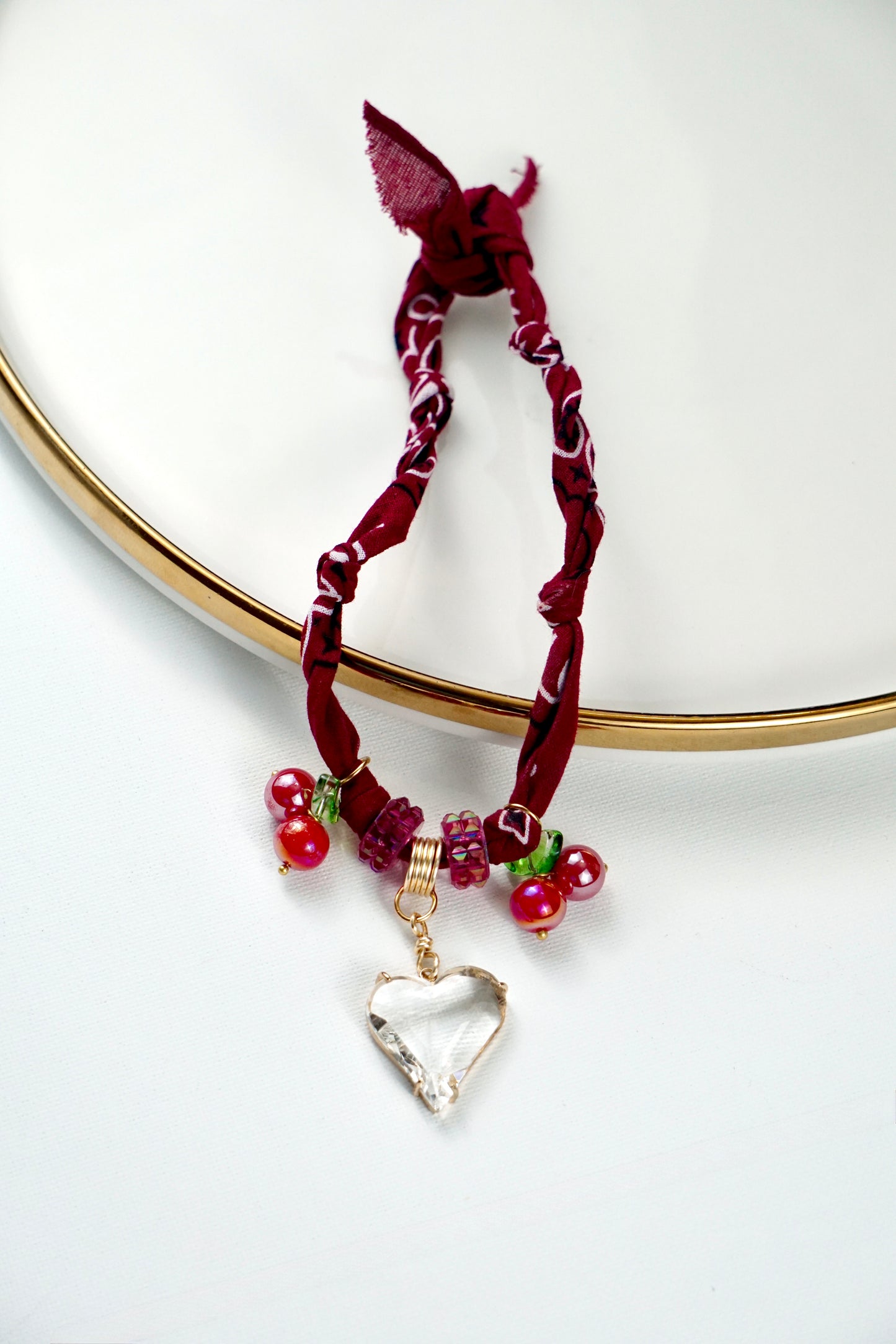 Bandana Cherry Heart  Necklace