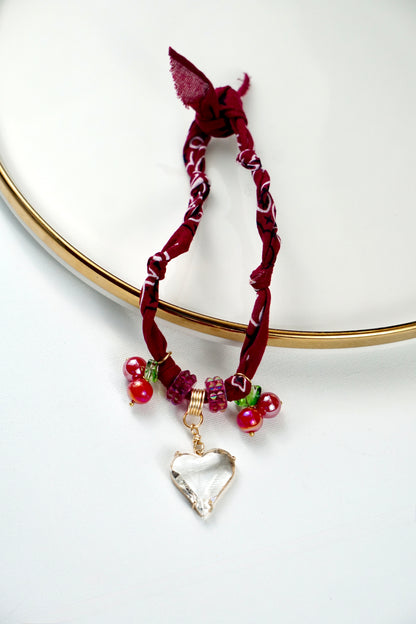 Bandana Cherry Heart  Necklace