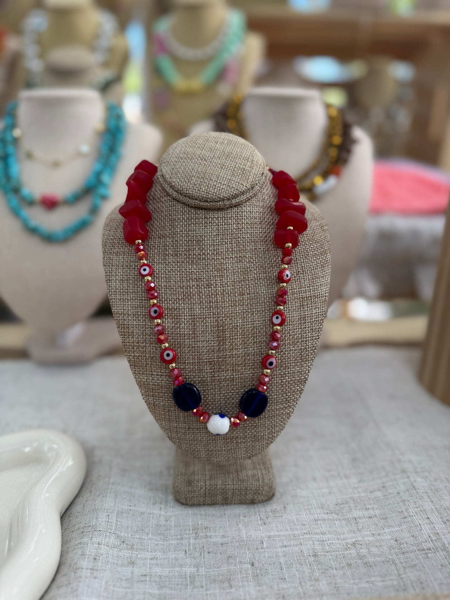 Evil Eye Crystal Resin Necklace