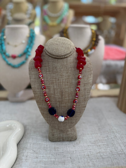 Evil Eye Crystal Resin Necklace