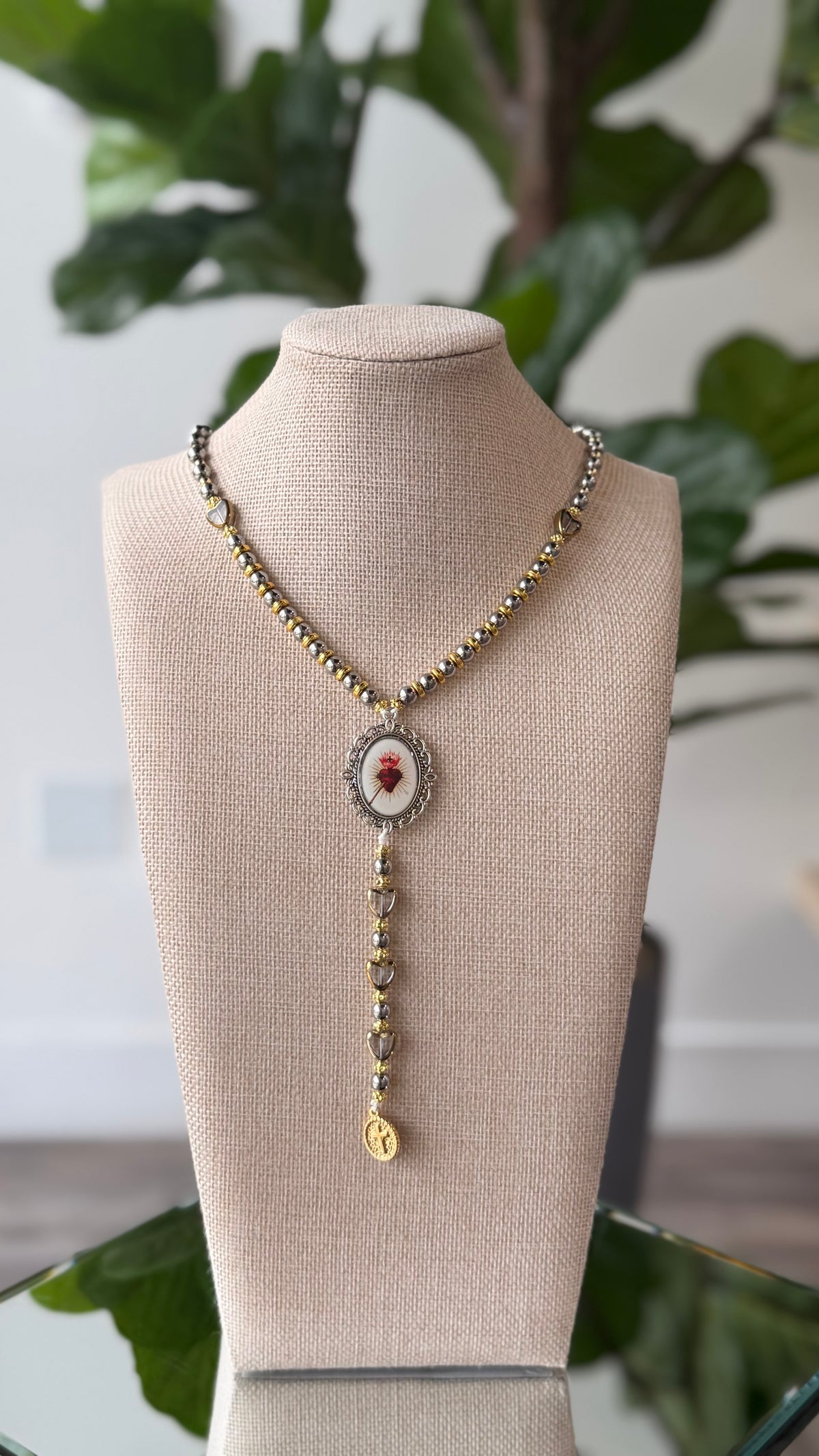 Silver and Gold Rosary Necklace