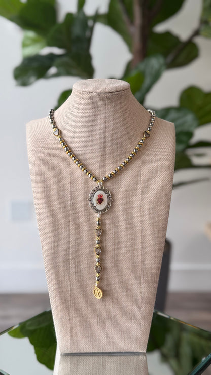 Silver and Gold Rosary Necklace