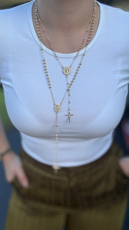 Tri-Color Rosary Necklace