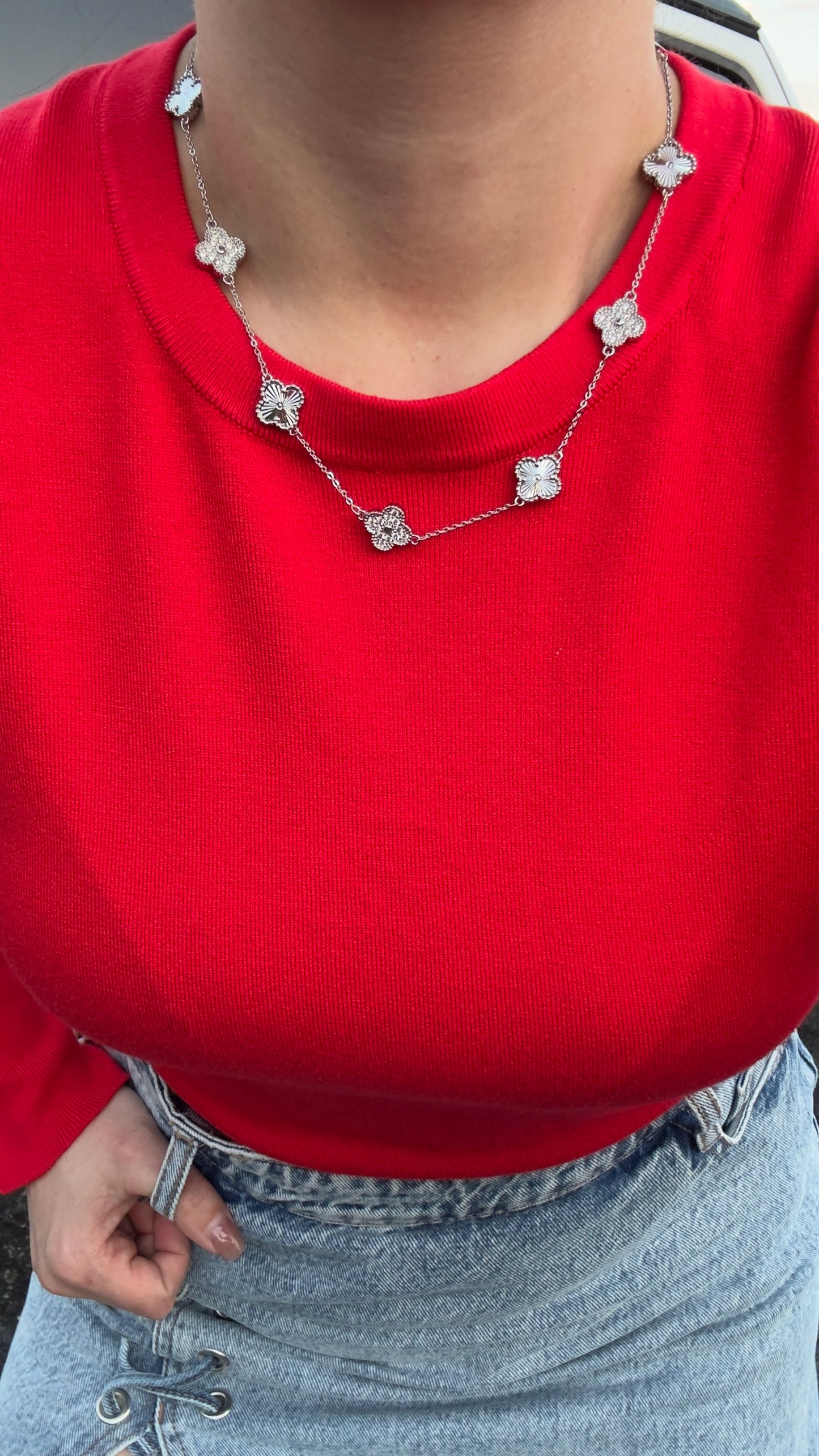 Silver Clover Crystal Necklace