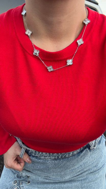 Silver Clover Crystal Necklace
