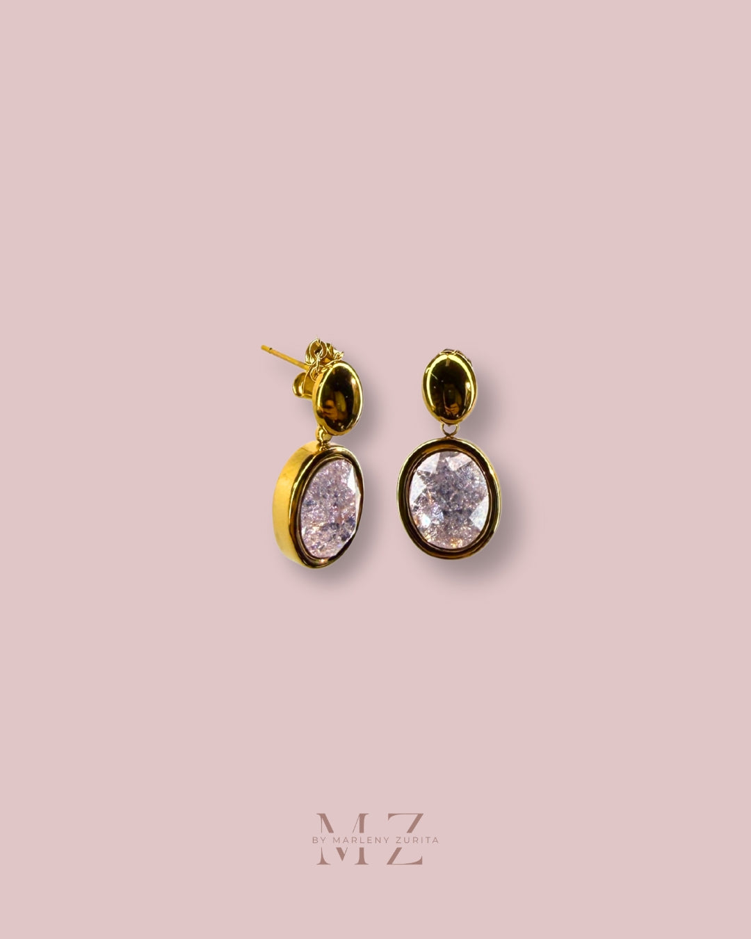 Cuarzo Rosa Gold Earring