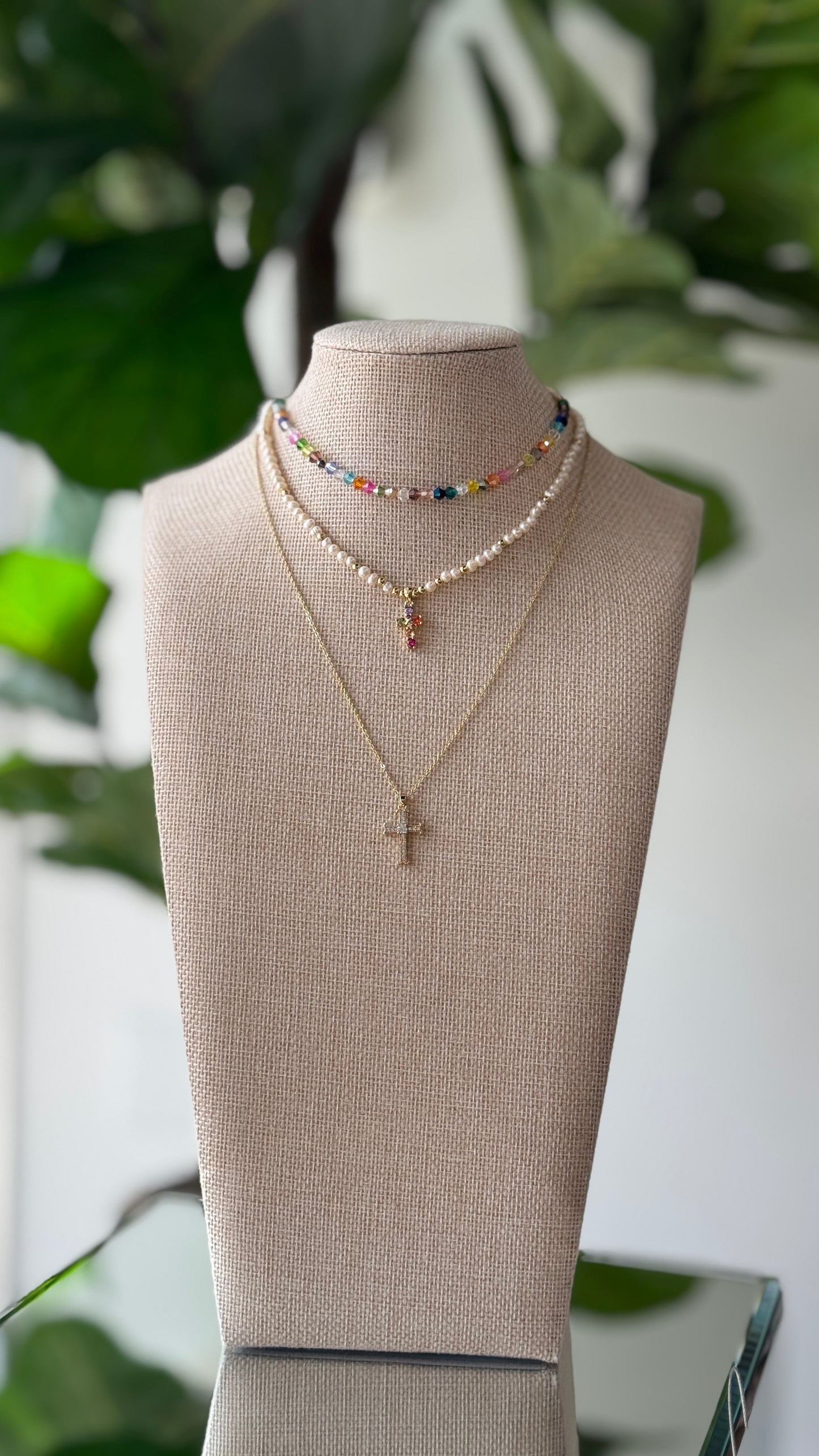 Cross Multicolor Pearl Necklace