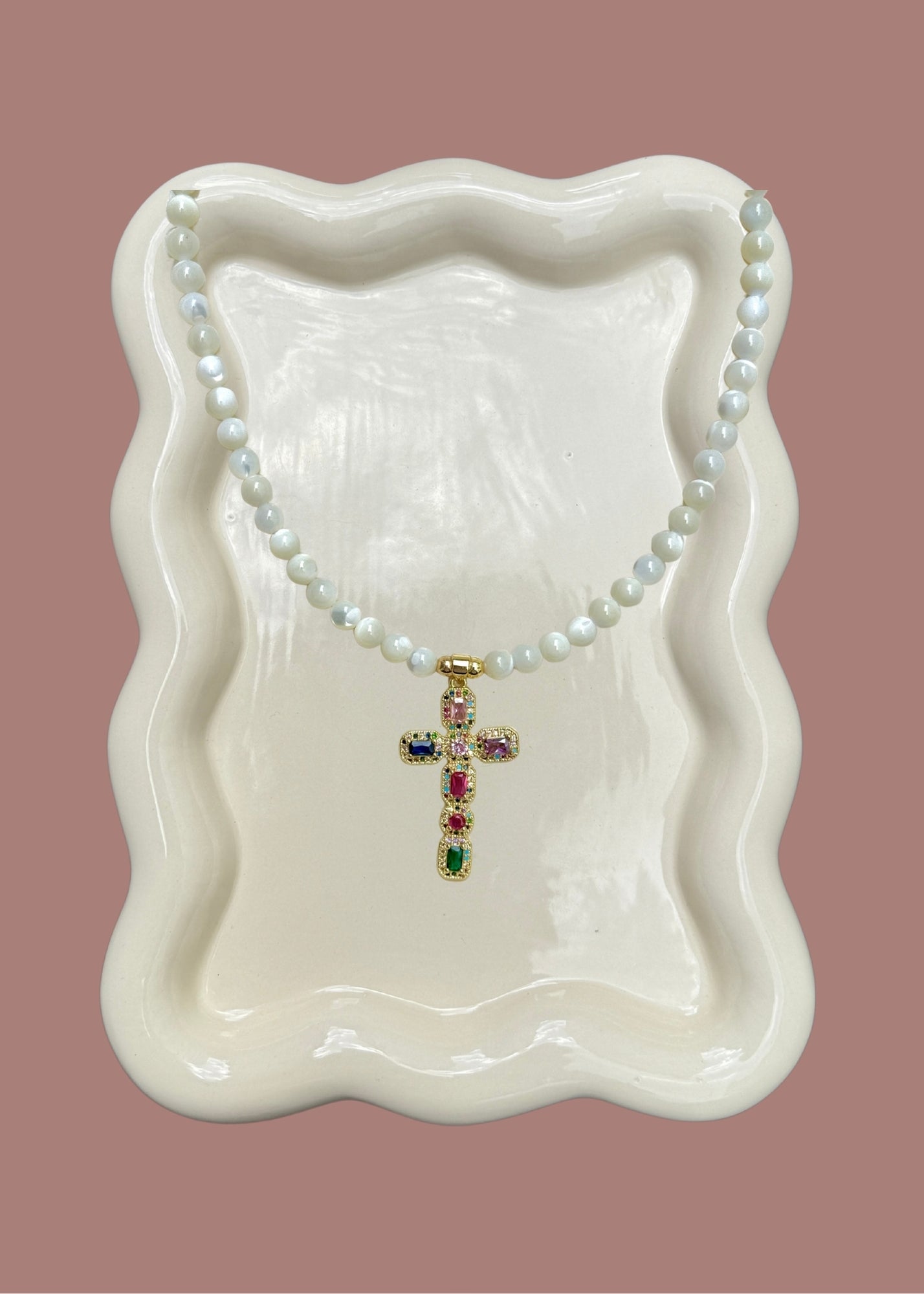 Mother of Pearl Cross Necklace
