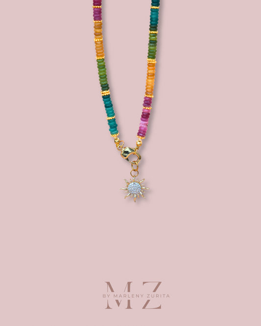 Multicolor Stone Sun Necklace