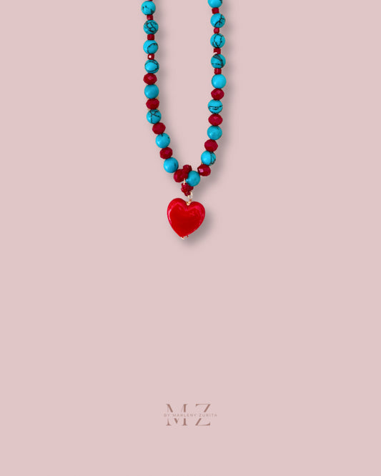 Crystal Turquoise Heart Necklace
