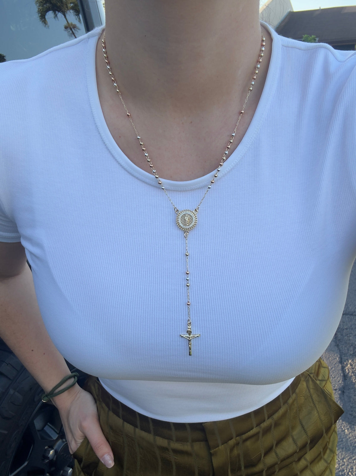 Tri-Color Rosary Necklace