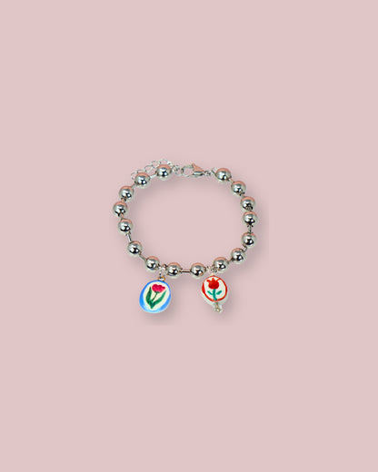Silver Bead Flower Bracelet