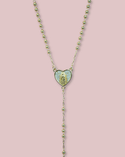 Virgen de Guadalupe Crystal Heart Rosary Necklace