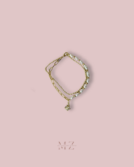 Crystal Gold Pearl Bracelet