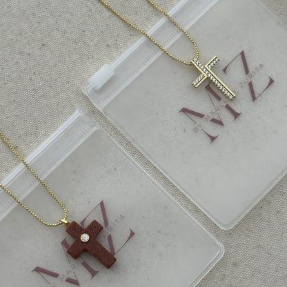 Goldstone Cross Necklace