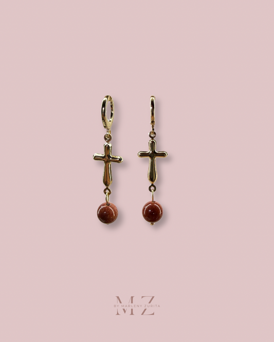 Goldstone Cross Earring
