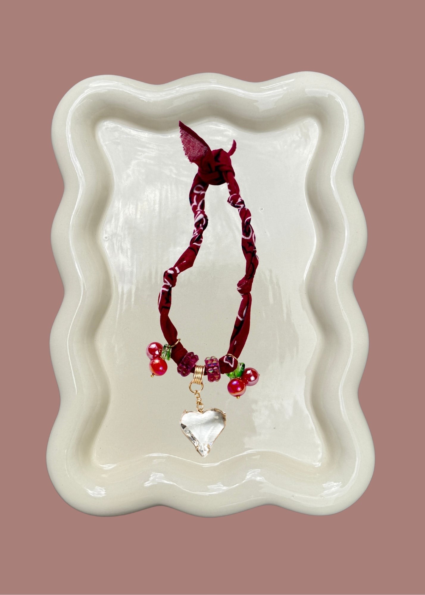 Bandana Cherry Heart  Necklace