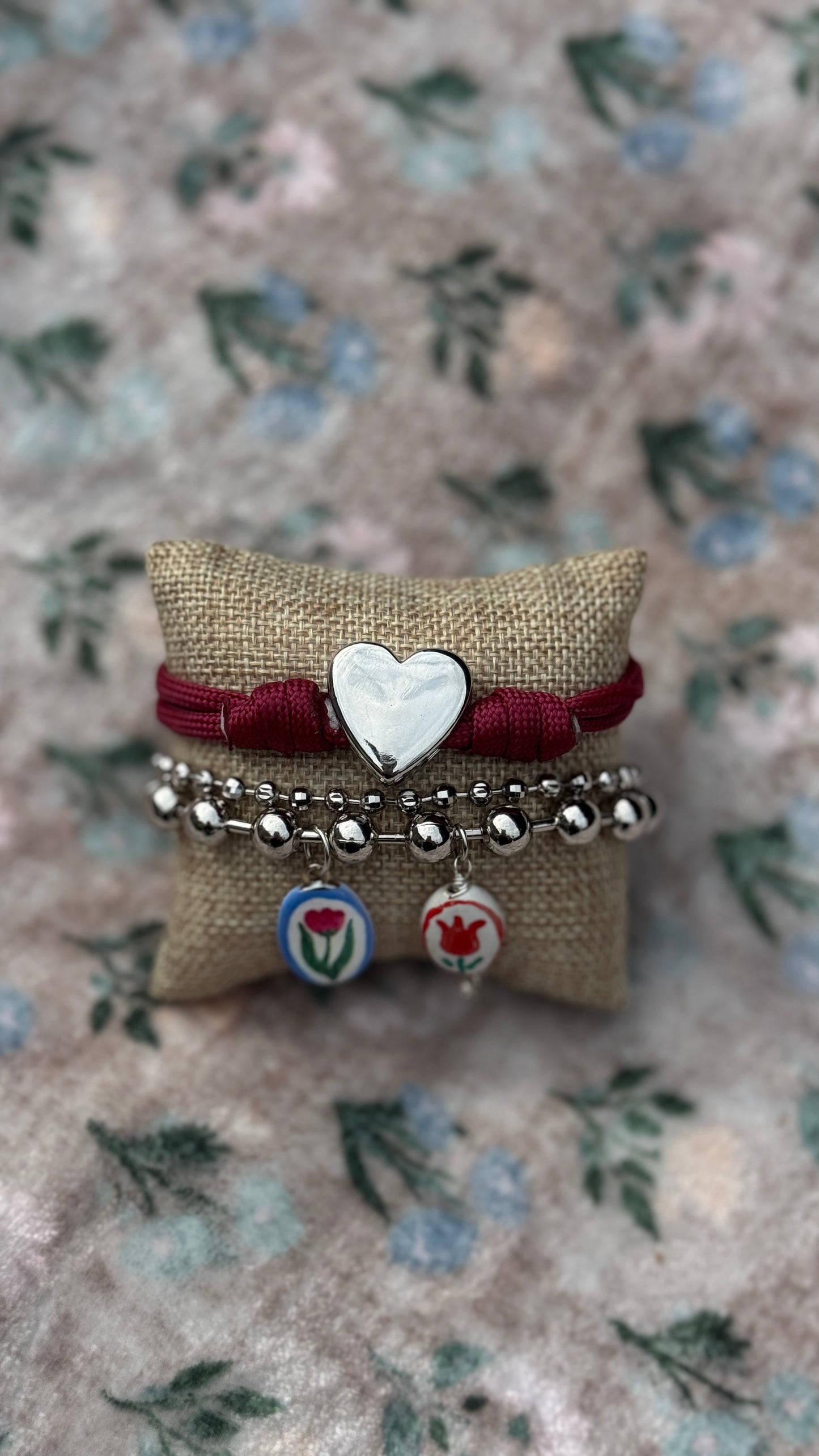 Silver Bead Flower Bracelet