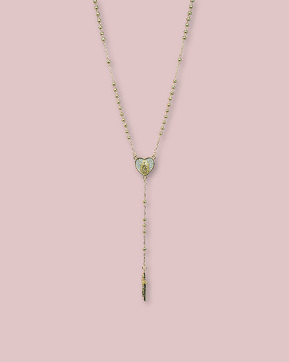 Virgen de Guadalupe Crystal Heart Rosary Necklace