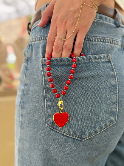 Red Bead Heart Necklace