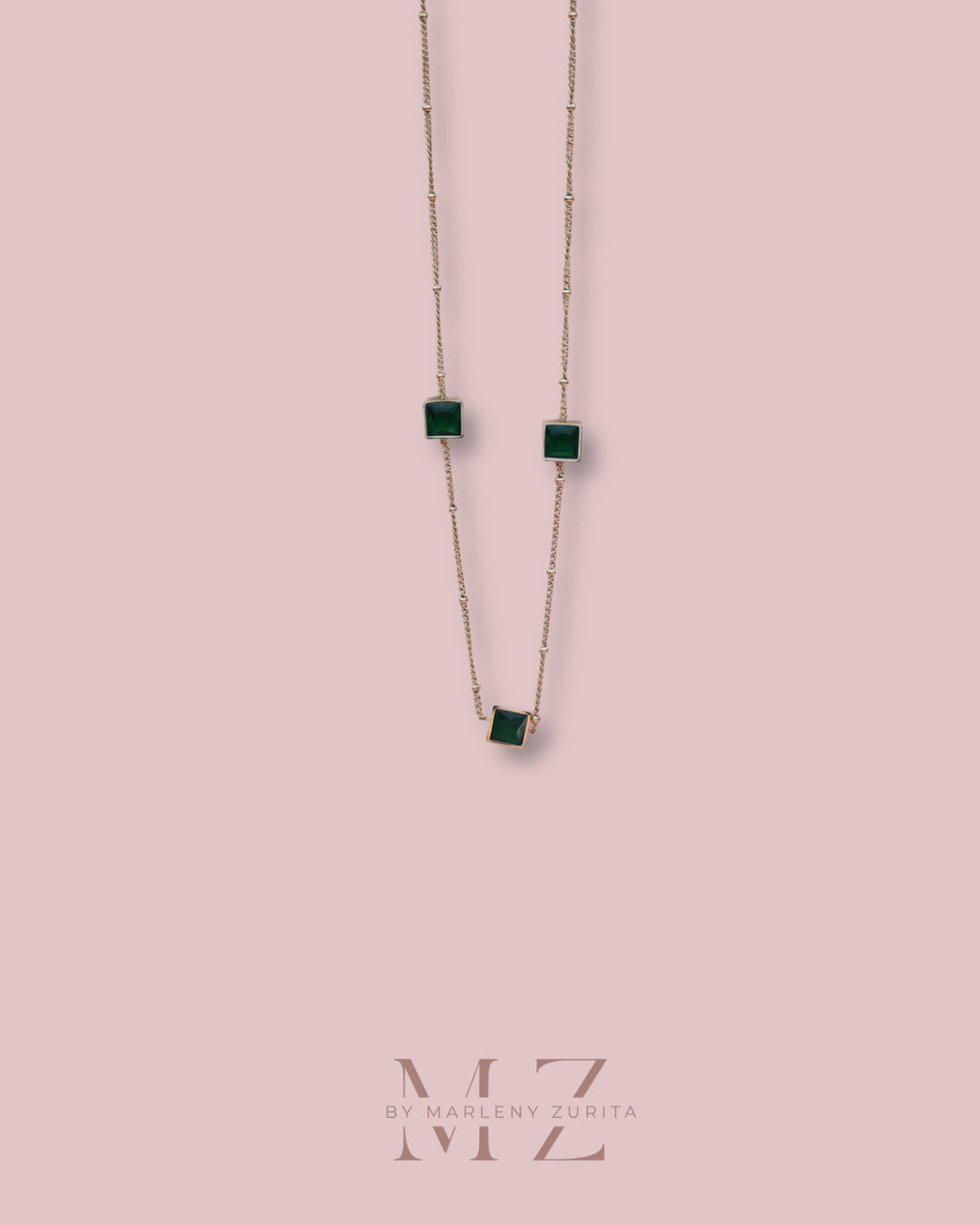 Square Green Gold Necklace