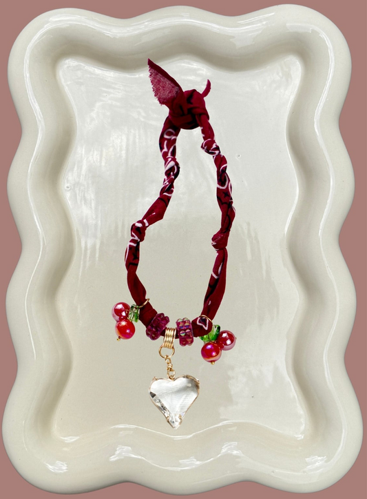 Bandana Cherry Heart  Necklace