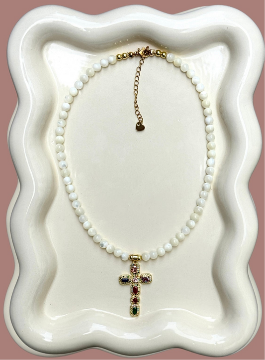 Mother of Pearl Cross Necklace