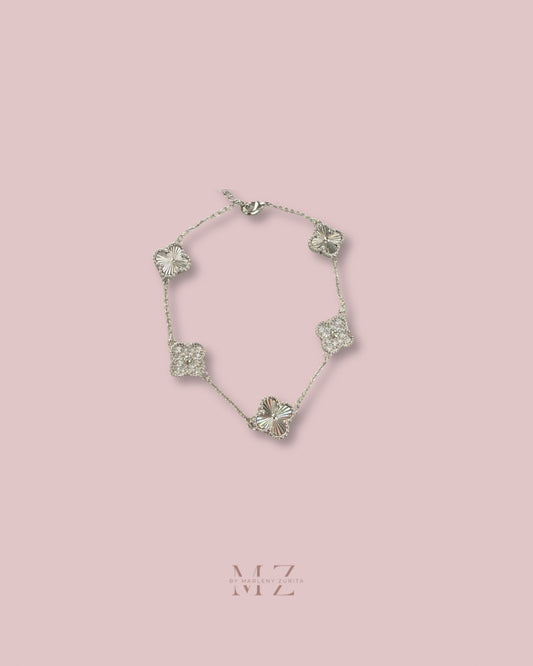 Silver Clover Crystal Necklace