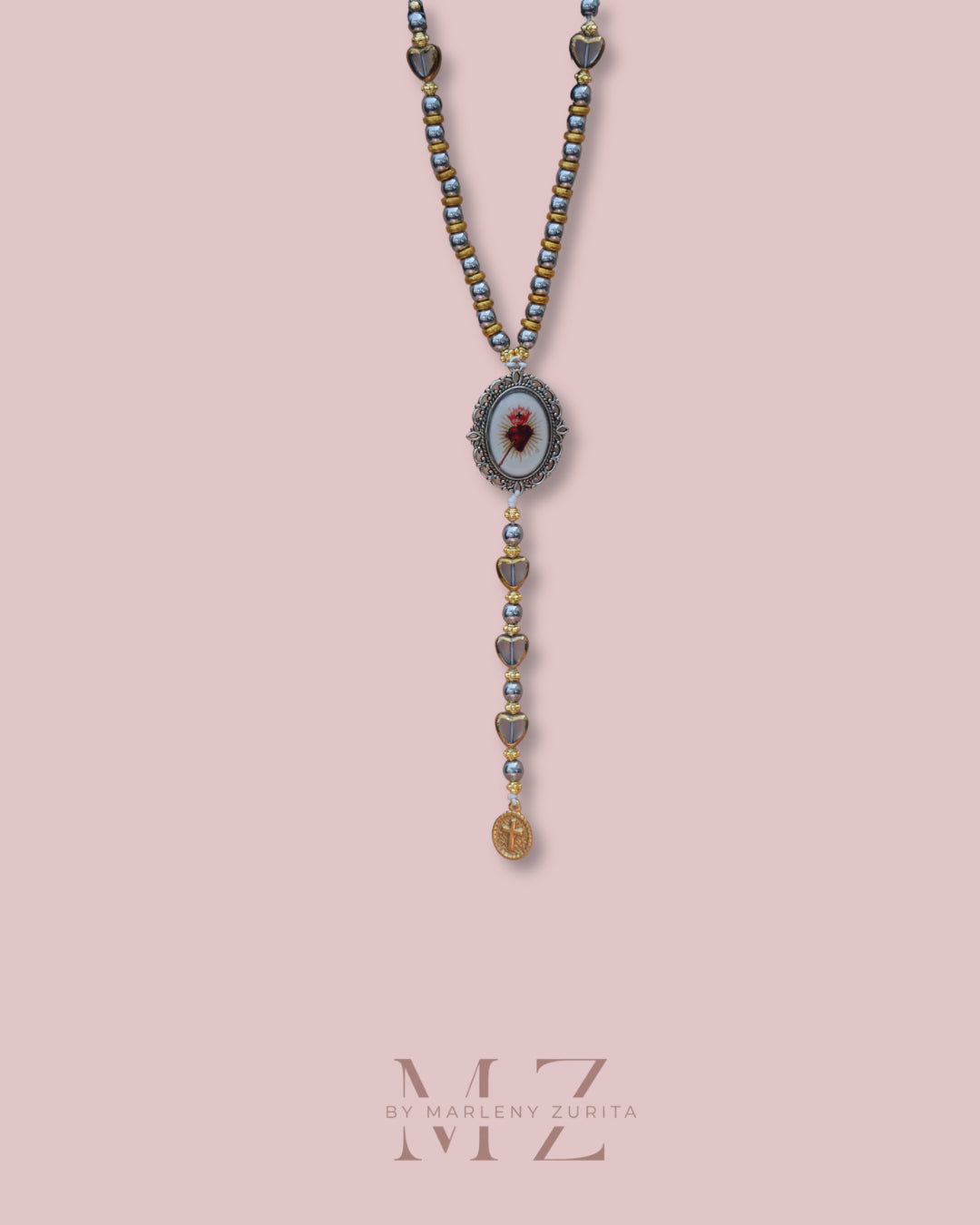 Silver and Gold Rosary Necklace