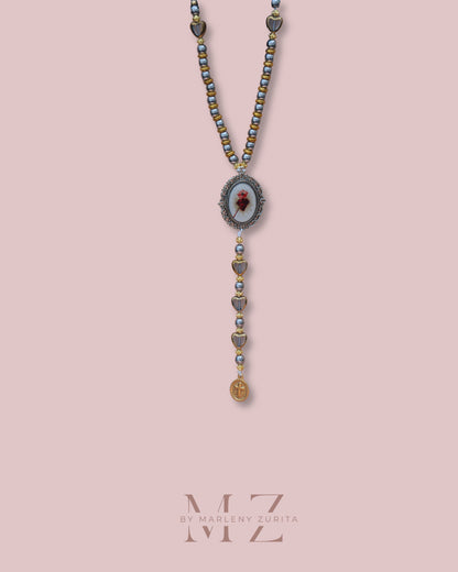 Silver and Gold Rosary Necklace