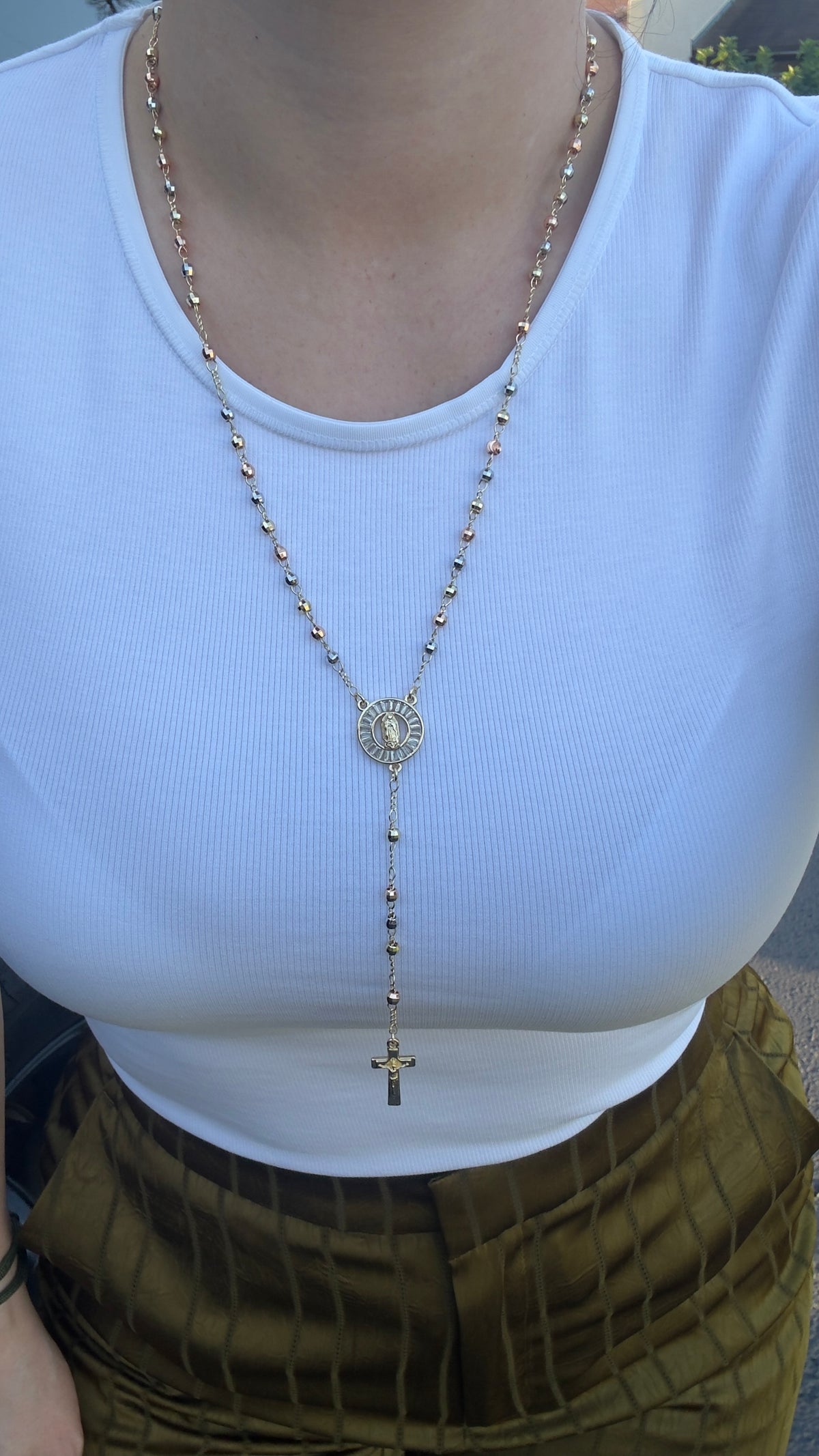 Tri-Color Rosary Necklace