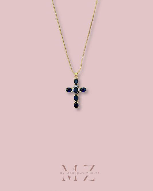 Cross Blue Crystal Necklace