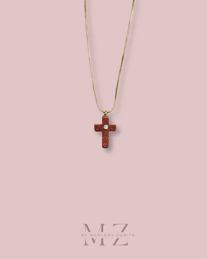 Goldstone Cross Necklace
