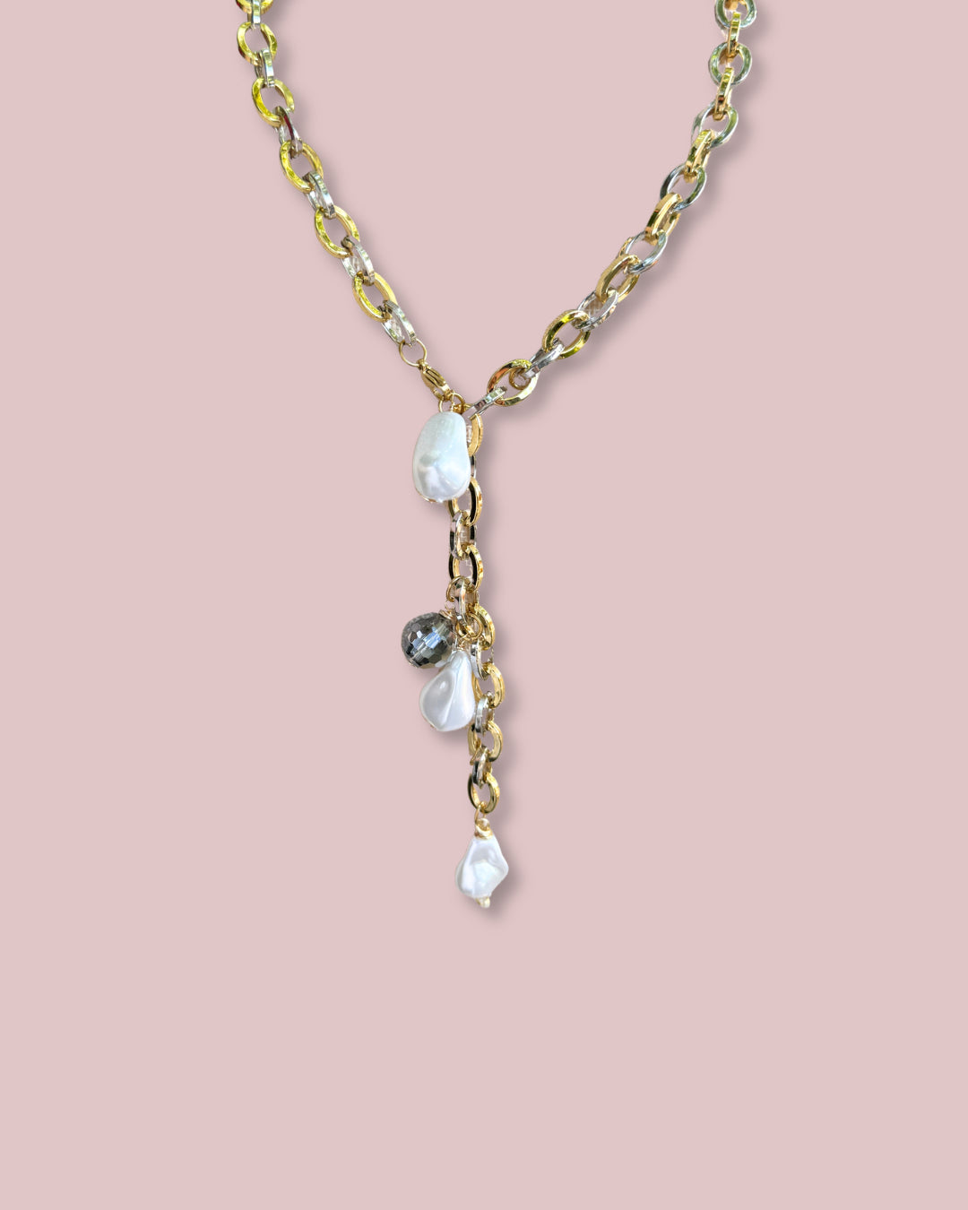 Double Tone Long Pearl Necklace