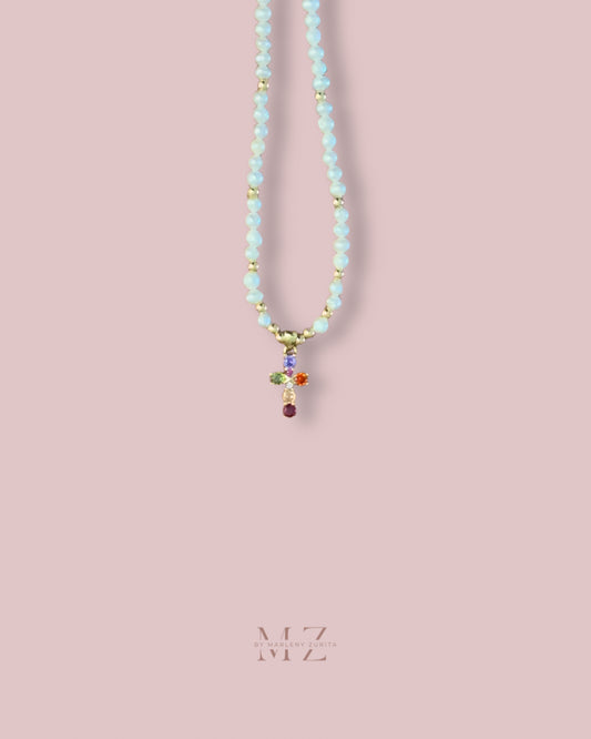 Cross Multicolor Pearl Necklace