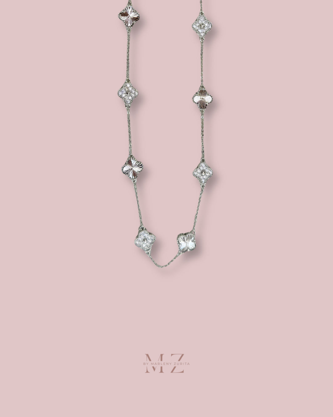 Silver Clover Crystal Necklace