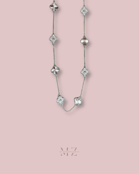 Silver Clover Crystal Necklace