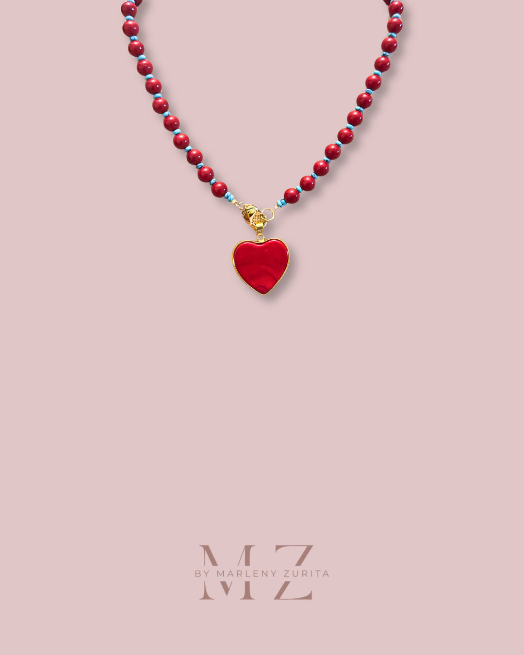Red Bead Heart Necklace