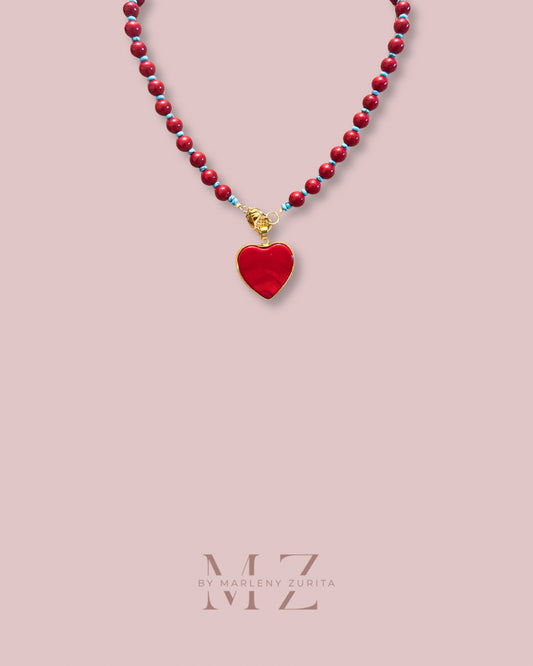 Red Bead Heart Necklace